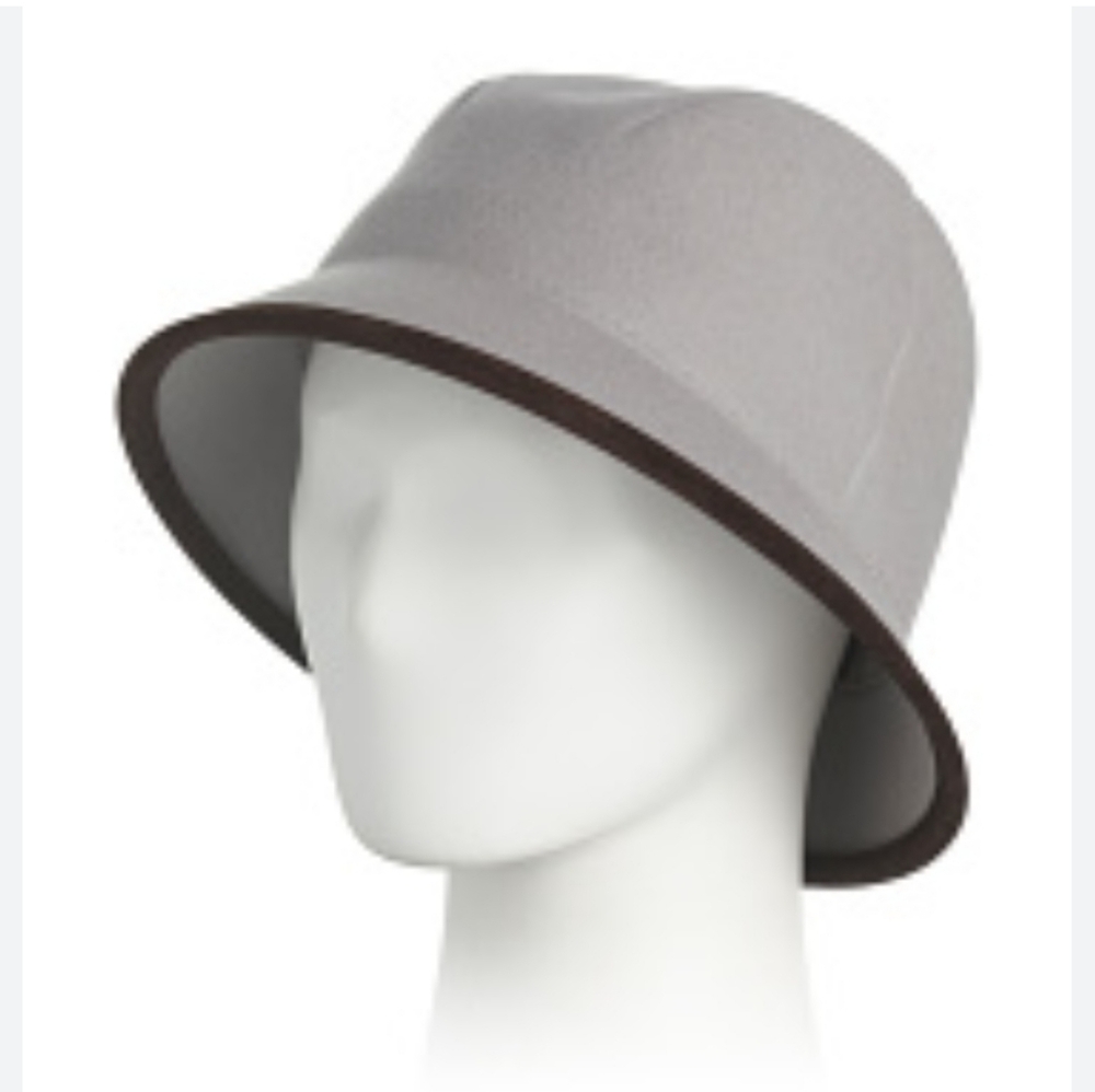 New! Vintage Inspired Filippo Catarzi Wool Felt Gray Bucket Hat with Brown Trim